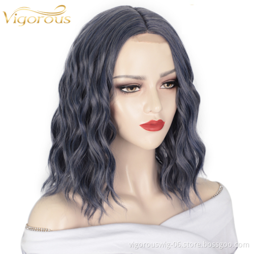 Top Quality Glueless Lace Front Colorful Bob Curly Short Deep Wavy Natural Hairline Synthetic Wigs For Black Women